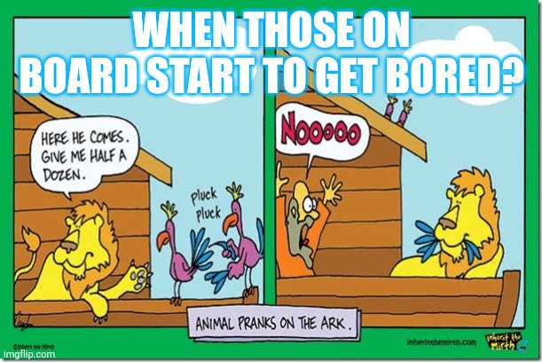 Noah's Ark | WHEN THOSE ON BOARD START TO GET BORED? | image tagged in noah's ark | made w/ Imgflip meme maker