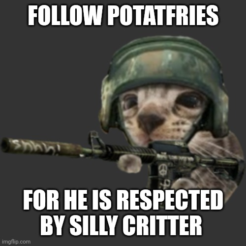 silly critter | FOLLOW POTATFRIES; FOR HE IS RESPECTED BY SILLY CRITTER | image tagged in silly critter | made w/ Imgflip meme maker