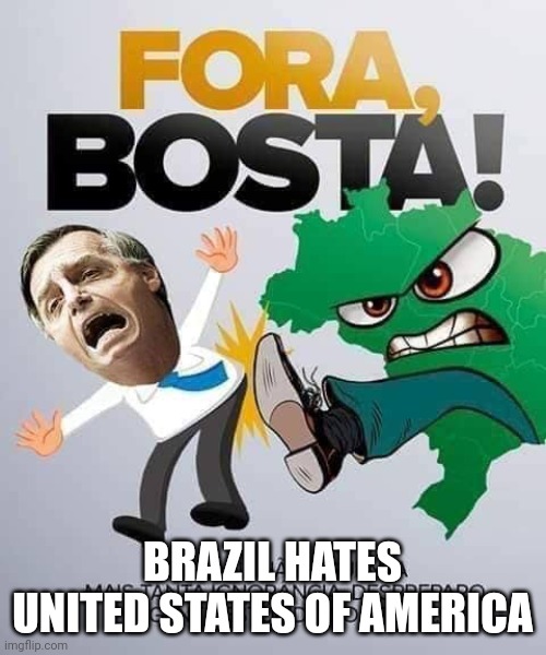 I hate Brazil for this | BRAZIL HATES UNITED STATES OF AMERICA | image tagged in brazil,kick,bolsonaro,politics,communism,capitalism | made w/ Imgflip meme maker