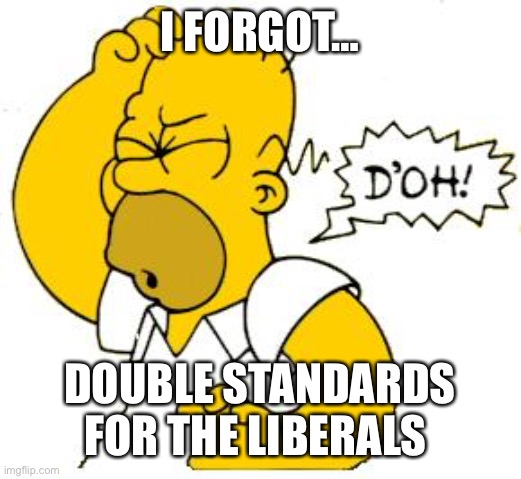 homer doh | I FORGOT… DOUBLE STANDARDS FOR THE LIBERALS | image tagged in homer doh | made w/ Imgflip meme maker