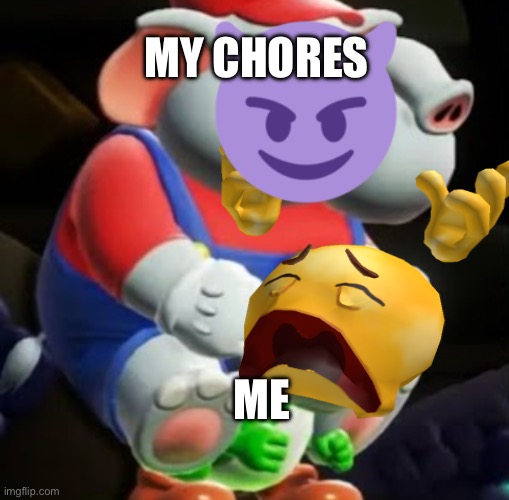 Help me my chores are crushing me | MY CHORES; ME | image tagged in heavy weight,chores,mario wonder,yoshi,elephant mario | made w/ Imgflip meme maker