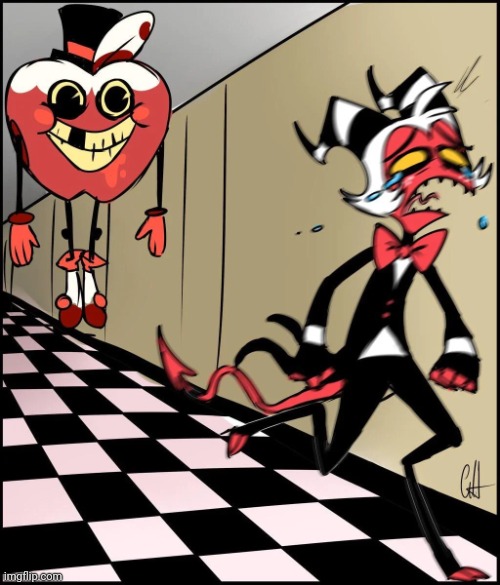 running helluva boss | image tagged in running helluva boss,if you don't like hazbin hotel or helluva boss don't comment | made w/ Imgflip meme maker