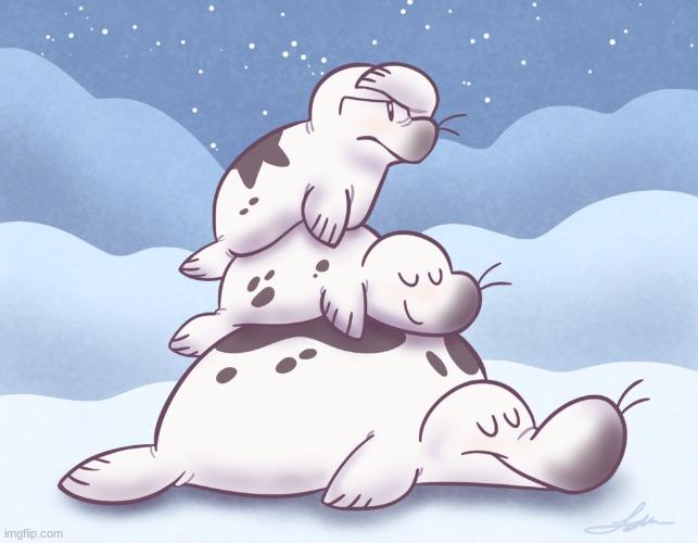 for those who have had a bad day, here are bone cousins as seals. (Art not mine) | image tagged in wholesome | made w/ Imgflip meme maker