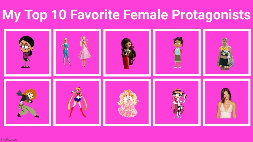 Brandon's Top 10 Favorite Female Protagonists | image tagged in girl,pbs kids,kim possible,ronnie anne,deviantart,barbie | made w/ Imgflip meme maker