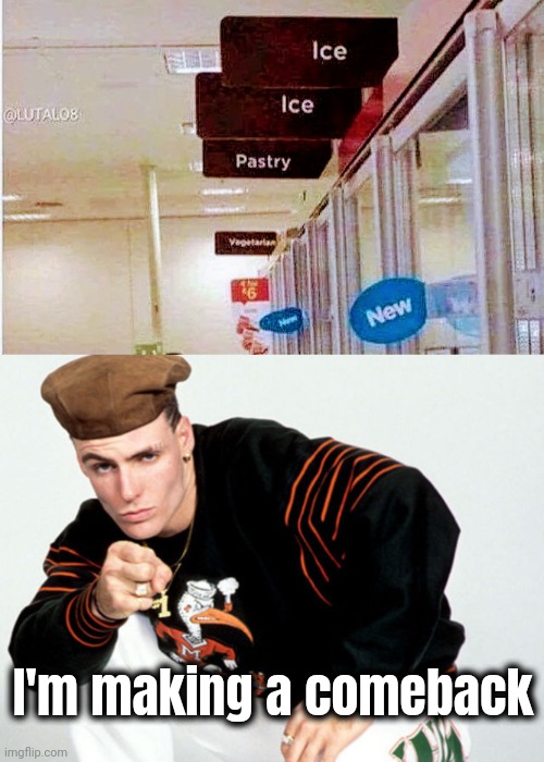 Just when you thought it was safe | I'm making a comeback | image tagged in vanilla ice,comeback,plagiarism,so hot right now,rapper,well yes but actually no | made w/ Imgflip meme maker