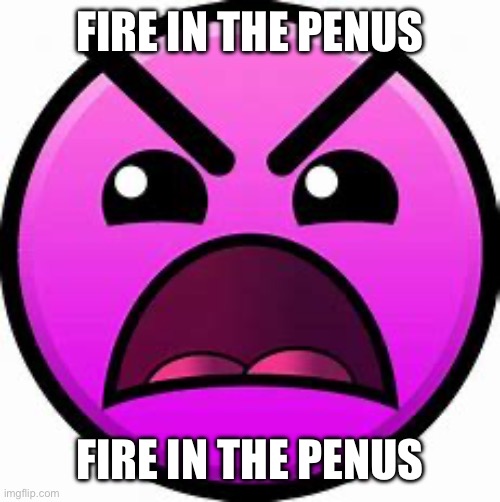 Insane geometry dash difficulty face | FIRE IN THE PENUS; FIRE IN THE PENUS | image tagged in insane geometry dash difficulty face | made w/ Imgflip meme maker