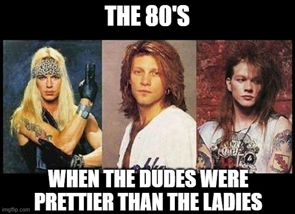 Dude Looks Like a Lady | THE 80'S; WHEN THE DUDES WERE PRETTIER THAN THE LADIES | image tagged in 80s music | made w/ Imgflip meme maker