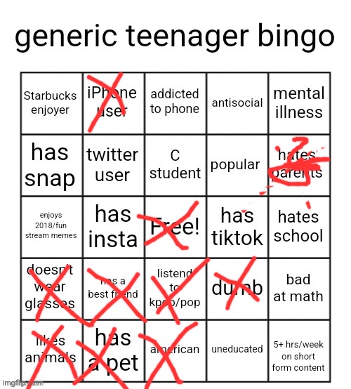 no bingo | image tagged in generic teenager bingo | made w/ Imgflip meme maker