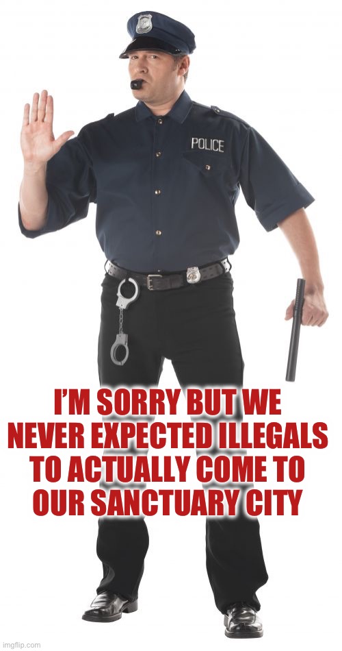 Stop Cop Meme | I’M SORRY BUT WE 
NEVER EXPECTED ILLEGALS 
TO ACTUALLY COME TO 
OUR SANCTUARY CITY | image tagged in memes,stop cop | made w/ Imgflip meme maker