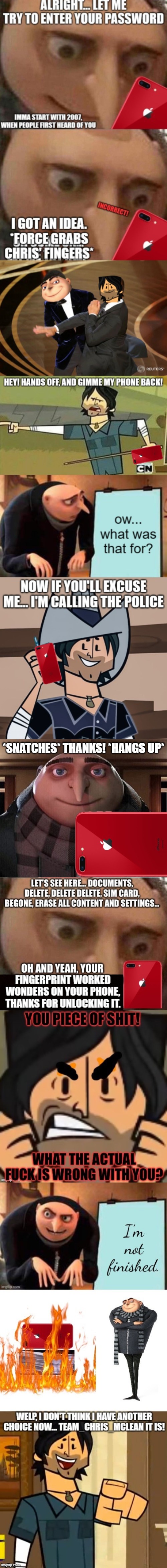 The phone needs to be unlocked in order to call anyone | *SNATCHES* THANKS! *HANGS UP* | image tagged in gru gun | made w/ Imgflip meme maker