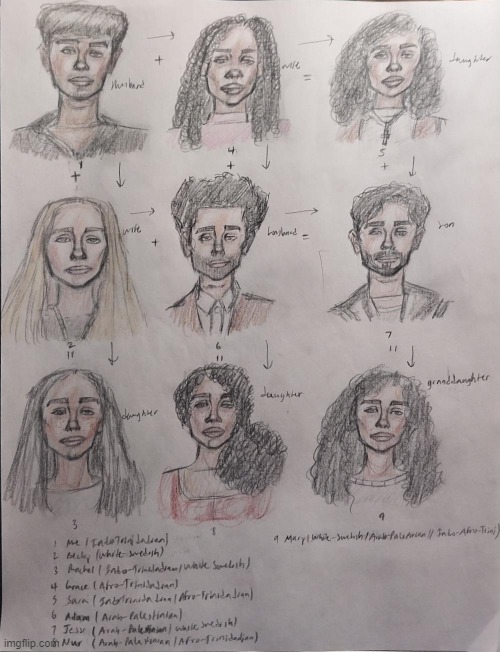 Ethnic Mixing Analysis | image tagged in genetics,ethnicity,drawings,color,coloredpencils,family | made w/ Imgflip meme maker