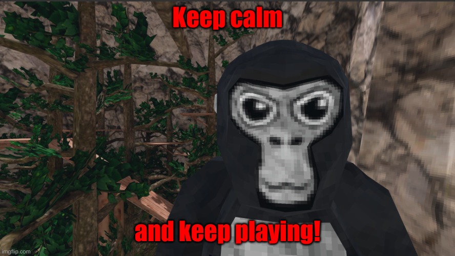 Gorilla tag | Keep calm and keep playing! | image tagged in gorilla tag | made w/ Imgflip meme maker