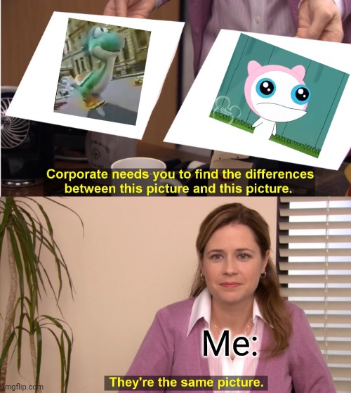 They both say meep! | Me: | image tagged in memes,they're the same picture,phineas and ferb,yoshi | made w/ Imgflip meme maker