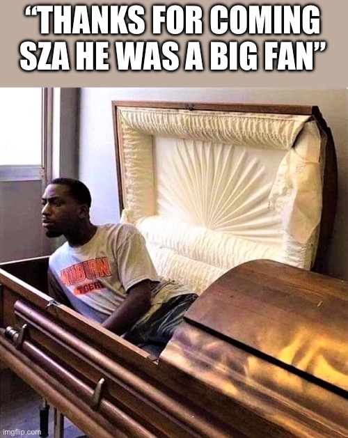 Huge sza fan | “THANKS FOR COMING SZA HE WAS A BIG FAN” | image tagged in man in casket,funny memes,relatable,celebrity | made w/ Imgflip meme maker