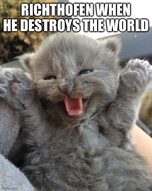 Yay Kitty | RICHTHOFEN WHEN HE DESTROYS THE WORLD | image tagged in yay kitty | made w/ Imgflip meme maker