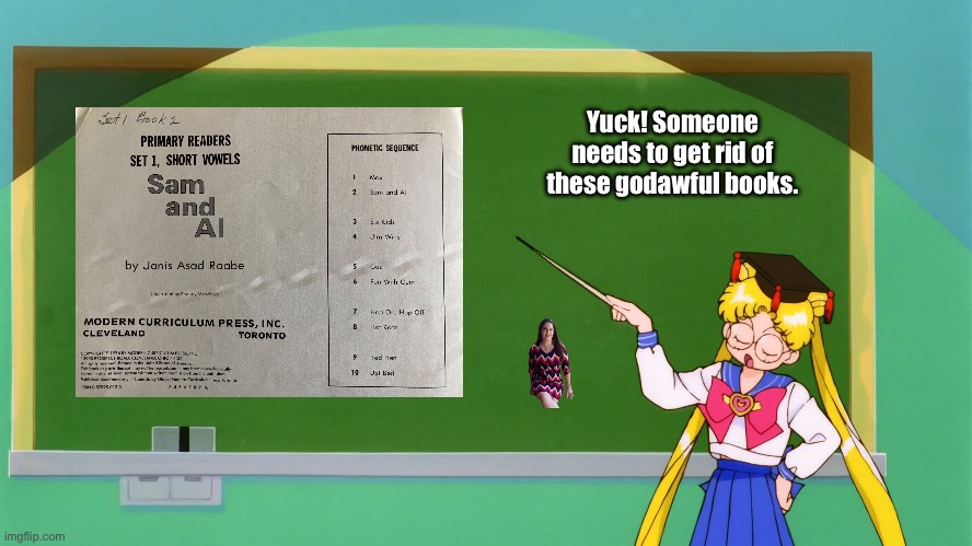Title Below | Yuck! Someone needs to get rid of these godawful books. | image tagged in sailor moon chalkboard,deviantart,memes,controversy,controversial,dr seuss | made w/ Imgflip meme maker