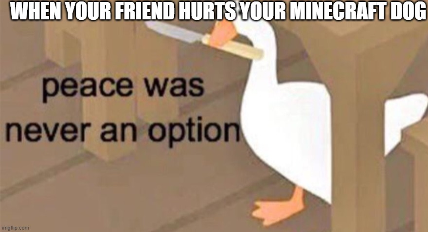 Peace Was Never An Option | WHEN YOUR FRIEND HURTS YOUR MINECRAFT DOG | image tagged in untitled goose peace was never an option | made w/ Imgflip meme maker