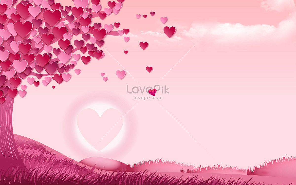 High Quality Pink Heart Tree Falling in Love Background Blank Meme Template