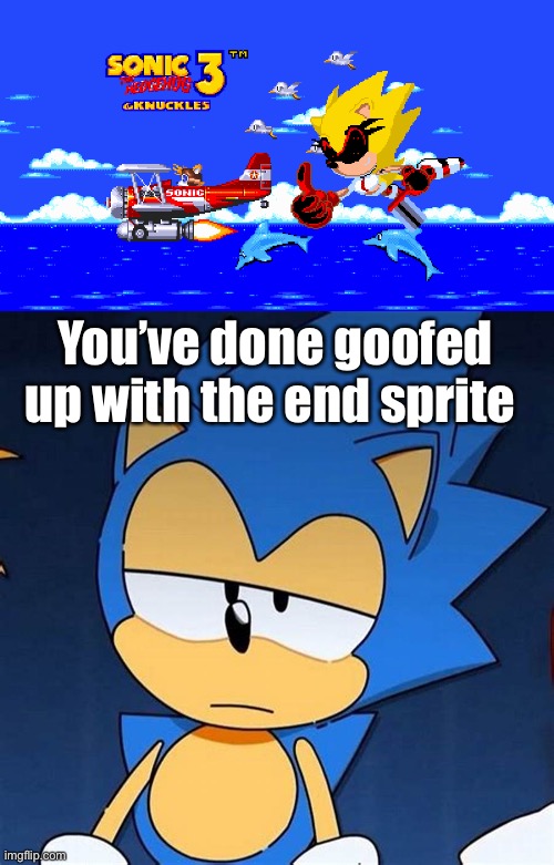 Trans super sonic.exe | You’ve done goofed up with the end sprite | image tagged in bruh | made w/ Imgflip meme maker