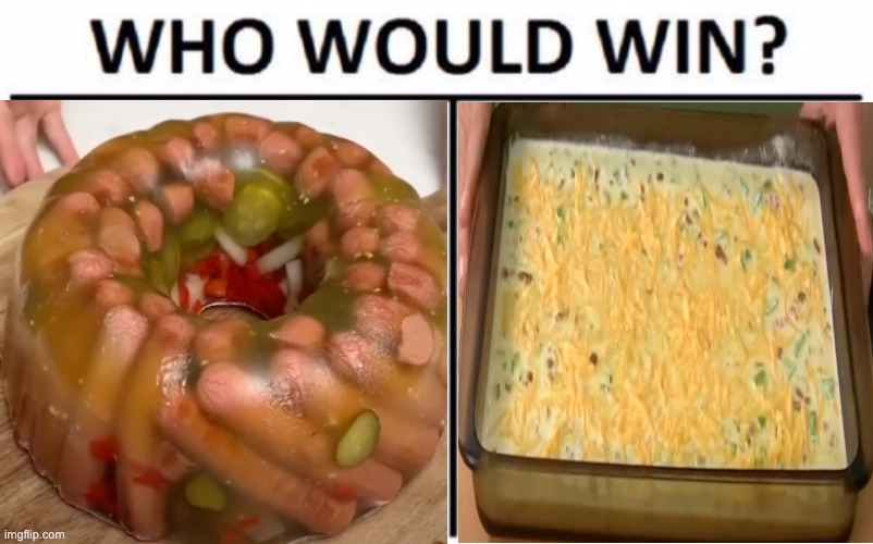 Cursed Duel | image tagged in memes,who would win,hot dog,cheese,jello,cursed image | made w/ Imgflip meme maker