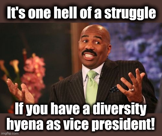 Steve Harvey Meme | It's one hell of a struggle If you have a diversity hyena as vice president! | image tagged in memes,steve harvey | made w/ Imgflip meme maker