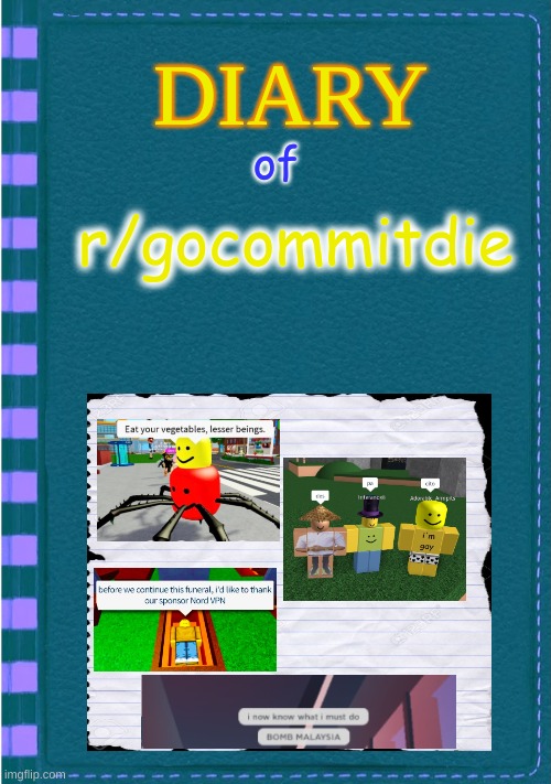 roblox shitposts | of; r/gocommitdie | image tagged in diary of a wimpy kid blank cover | made w/ Imgflip meme maker