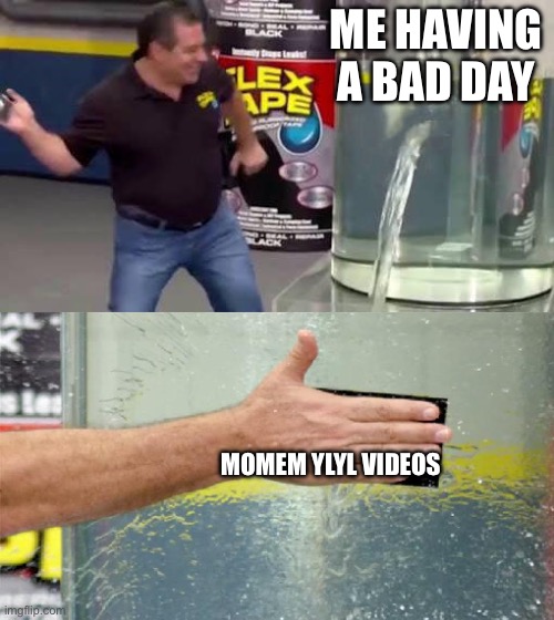 impossible not to laugh | ME HAVING A BAD DAY; MOMEM YLYL VIDEOS | image tagged in flex tape | made w/ Imgflip meme maker