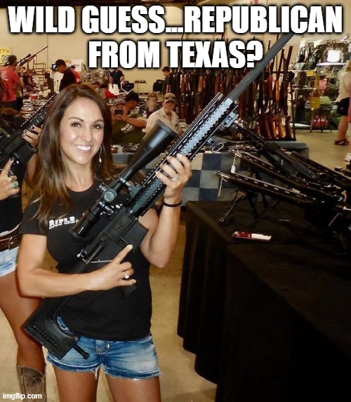 Girl with the Gun | WILD GUESS...REPUBLICAN FROM TEXAS? | image tagged in politics,republican | made w/ Imgflip meme maker