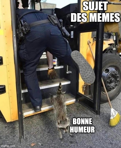 Raccoon flees Cop | SUJET DES MEMES; BONNE HUMEUR | image tagged in raccoon flees cop | made w/ Imgflip meme maker
