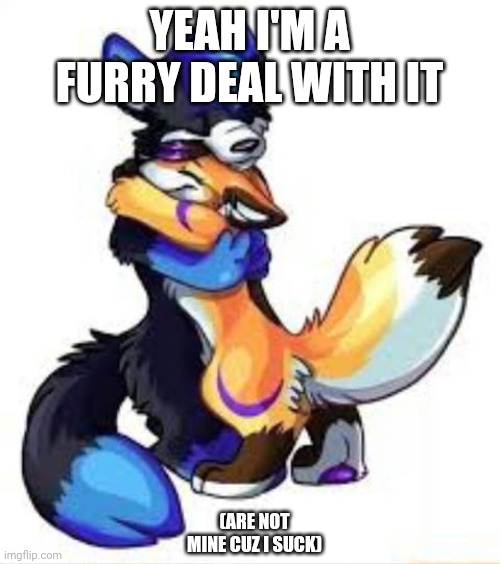 Furry Hugs | YEAH I'M A FURRY DEAL WITH IT; (ARE NOT MINE CUZ I SUCK) | image tagged in furry hugs,furry,furries,cute | made w/ Imgflip meme maker