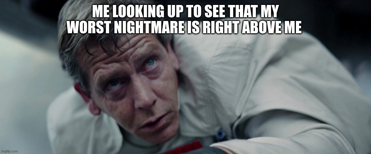 director krennic | ME LOOKING UP TO SEE THAT MY WORST NIGHTMARE IS RIGHT ABOVE ME | image tagged in director krennic | made w/ Imgflip meme maker