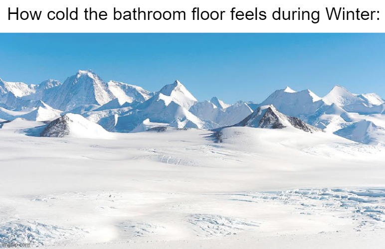yes | How cold the bathroom floor feels during Winter: | image tagged in antarctica,freezing,relatable,relatable memes | made w/ Imgflip meme maker