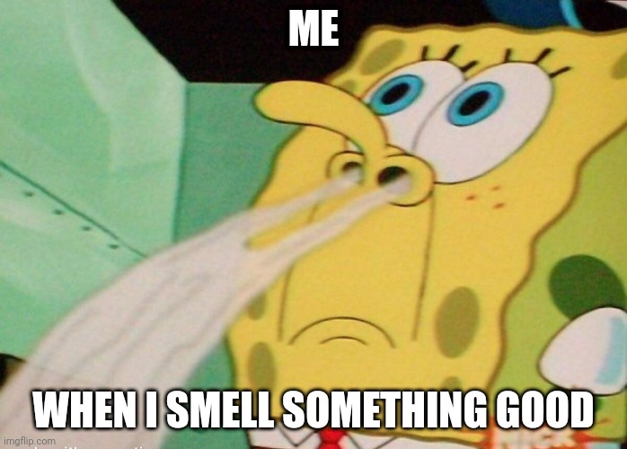Delicious | ME; WHEN I SMELL SOMETHING GOOD | image tagged in spongebob smelling | made w/ Imgflip meme maker