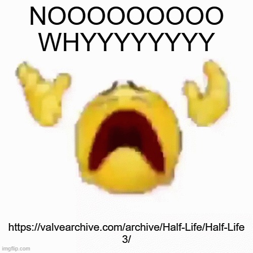 i will cry forever | NOOOOOOOOO
WHYYYYYYYY; https://valvearchive.com/archive/Half-Life/Half-Life 3/ | image tagged in nooo | made w/ Imgflip meme maker