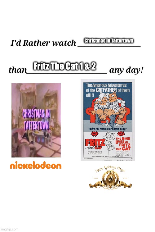 IRWCITTFTCOATAD! | Christmas in Tattertown; Fritz The Cat 1 & 2 | image tagged in deviantart,funny,memes,toys,christmas,nickelodeon | made w/ Imgflip meme maker