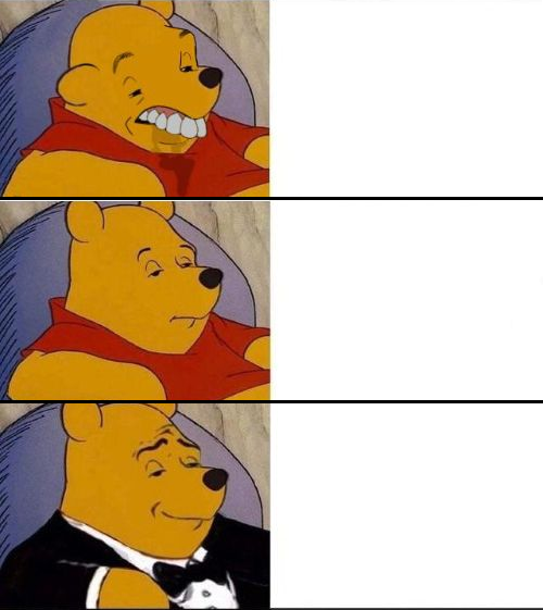 High Quality Tuxedo Winnie the Pooh 3 Panel Worst to Best Blank Meme Template