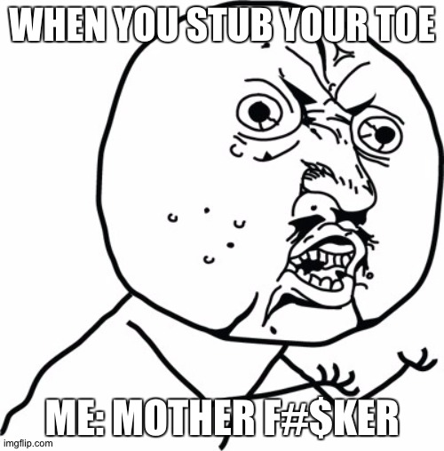 Any thoughts? | WHEN YOU STUB YOUR TOE; ME: MOTHER F#$KER | image tagged in y u no guy | made w/ Imgflip meme maker
