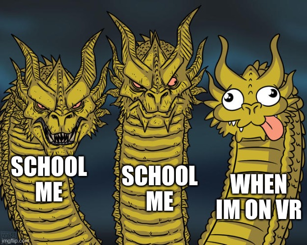 Three-headed Dragon | SCHOOL ME; SCHOOL ME; WHEN IM ON VR | image tagged in three-headed dragon | made w/ Imgflip meme maker