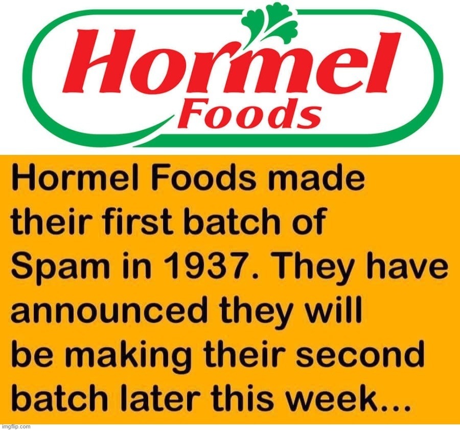 BREAKING NEWS: Hormel is making their second batch of spam this week... | image tagged in spam,spammers,cultural icon,name a more iconic duo i'll wait,delicacy,south korea | made w/ Imgflip meme maker