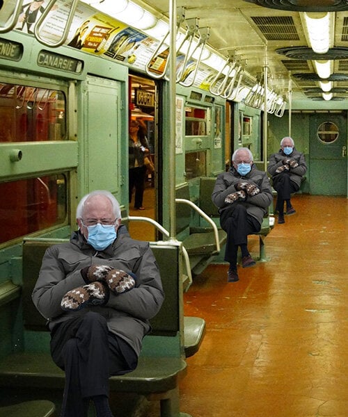 triple bernie rides the subway Blank Meme Template
