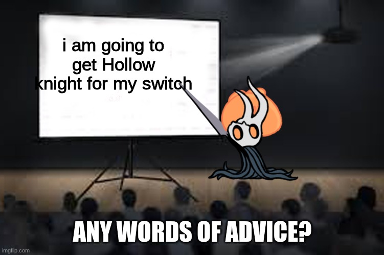 ? | i am going to get Hollow knight for my switch; ANY WORDS OF ADVICE? | image tagged in vessel presentation | made w/ Imgflip meme maker