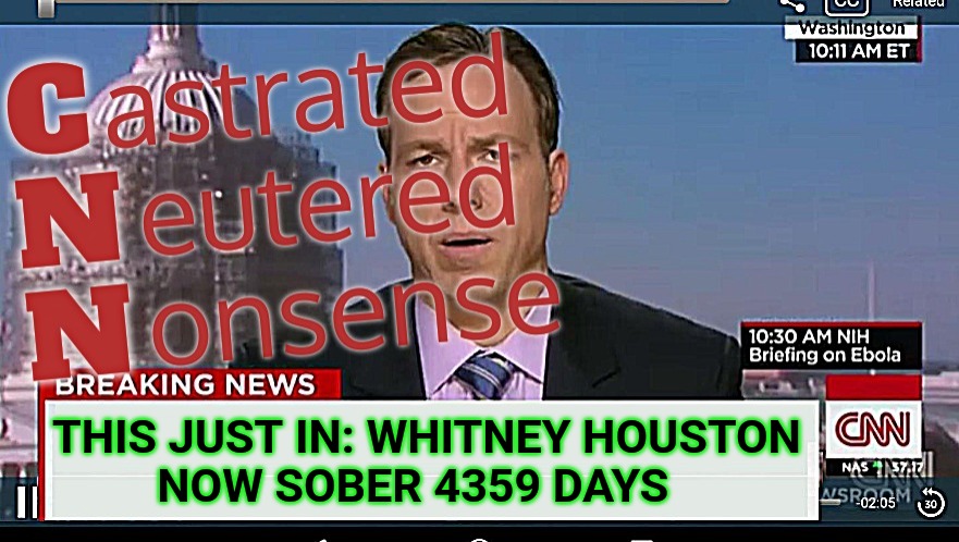 Crackhead Nutjob Network | THIS JUST IN: WHITNEY HOUSTON
         NOW SOBER 4359 DAYS | image tagged in crackhead nutjob network | made w/ Imgflip meme maker