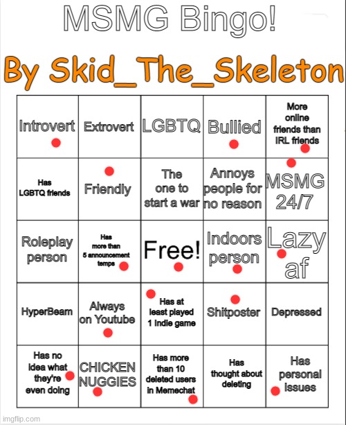 MSMG Bingo(By Skid) | image tagged in msmg bingo by skid | made w/ Imgflip meme maker