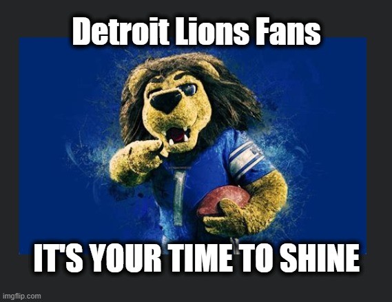 Could this be the year of the Lions? | Detroit Lions Fans; IT'S YOUR TIME TO SHINE | image tagged in detroit lions,2024 nfc championship,lions fans,nfl | made w/ Imgflip meme maker