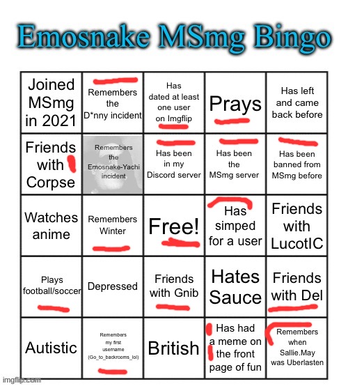 . | image tagged in emosnake msmg bingo | made w/ Imgflip meme maker