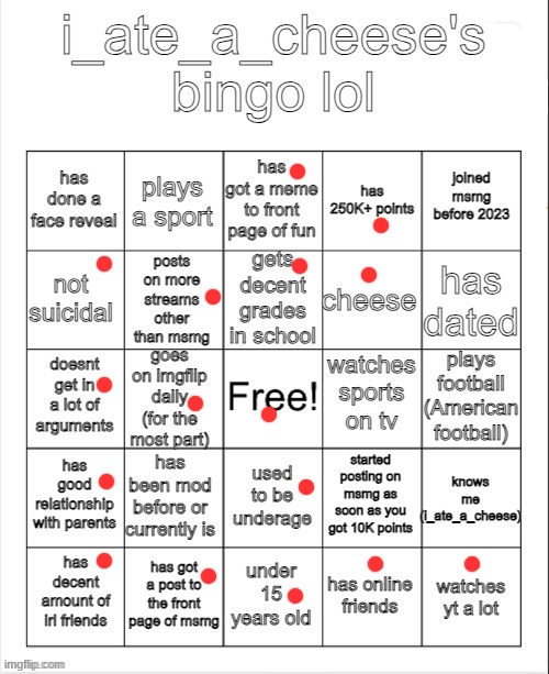 i_ate_a_cheese's msmg bingo | image tagged in i_ate_a_cheese's msmg bingo | made w/ Imgflip meme maker