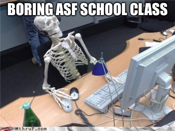 lol | BORING ASF SCHOOL CLASS | image tagged in skeleton computer | made w/ Imgflip meme maker