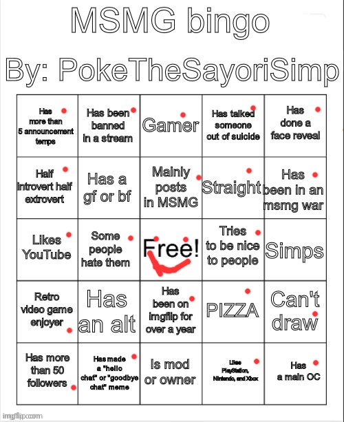 Im a former owner idk if that counts | image tagged in msmg bingo by poke | made w/ Imgflip meme maker