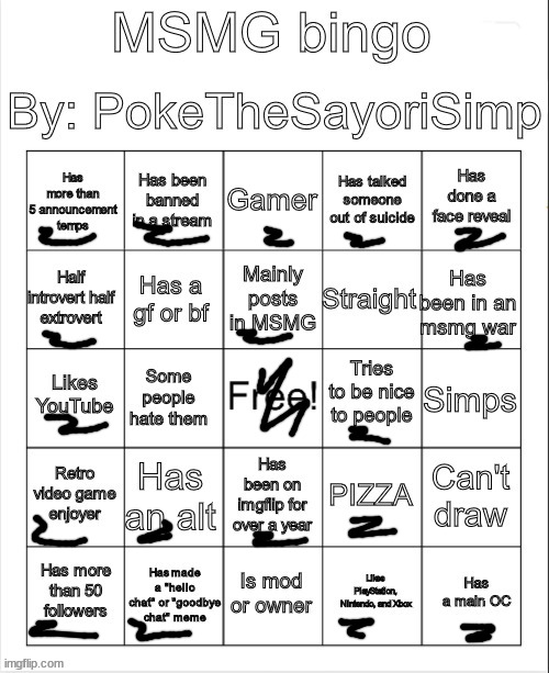 idk if anyone hates me | image tagged in msmg bingo by poke | made w/ Imgflip meme maker