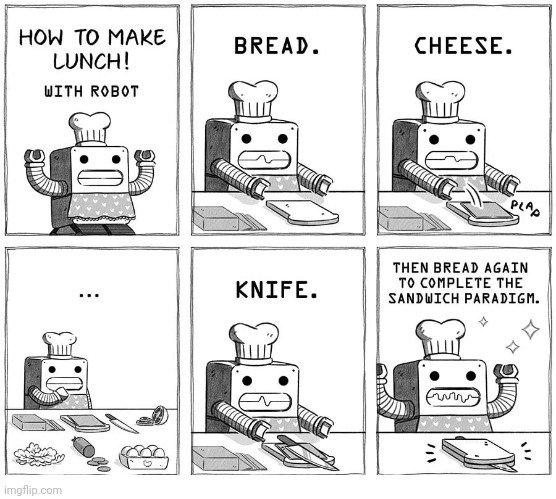 The robot sandwich | image tagged in robot,sandwich,lunch,sandwiches,comics,comics/cartoons | made w/ Imgflip meme maker